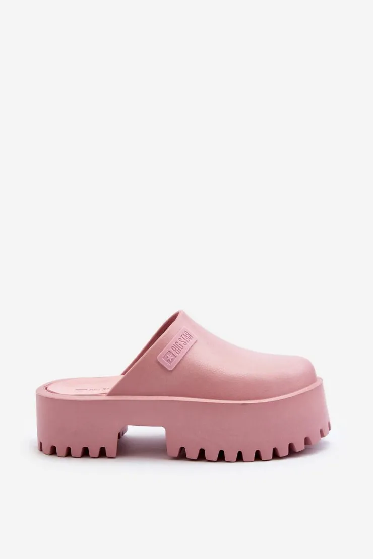 Damskie Big Star Shoes Damskie Klapki Na Masywnej Podeszwie Big Star NN274020 Różowe