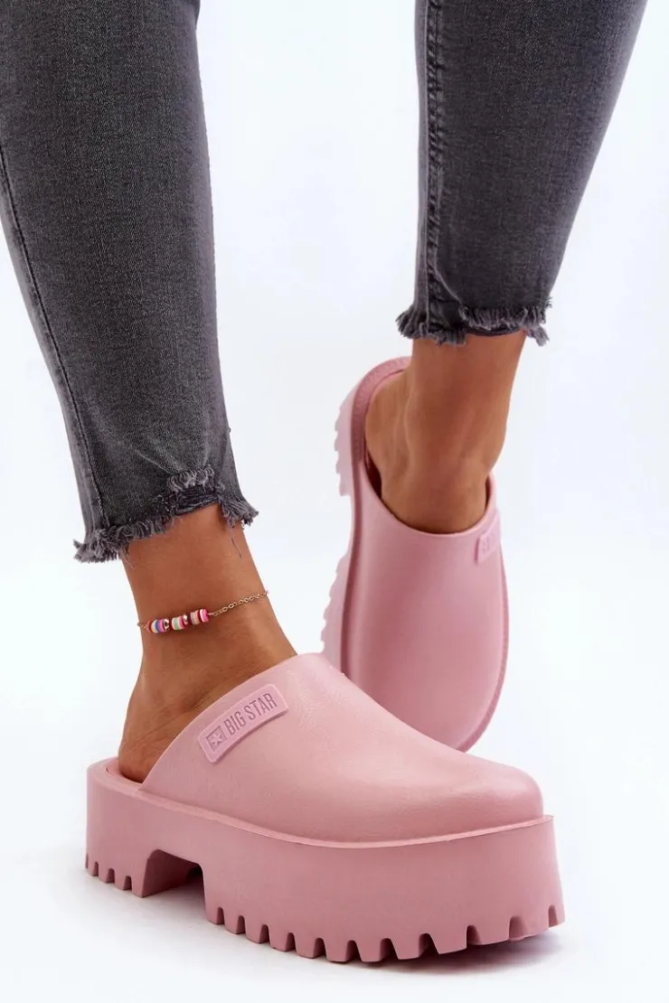 Damskie Big Star Shoes Damskie Klapki Na Masywnej Podeszwie Big Star NN274020 Różowe