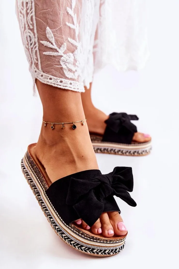 Online Boto Damskie Klapki Na Masywnej Platformie Z Kokardą Czarne Macardi