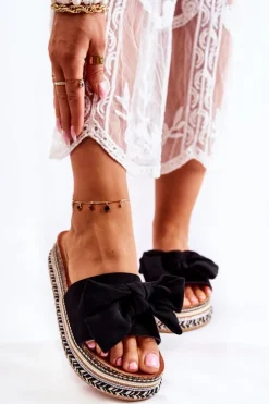 Online Boto Damskie Klapki Na Masywnej Platformie Z Kokardą Czarne Macardi