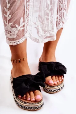 Online Boto Damskie Klapki Na Masywnej Platformie Z Kokardą Czarne Macardi