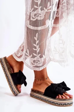 Online Boto Damskie Klapki Na Masywnej Platformie Z Kokardą Czarne Macardi