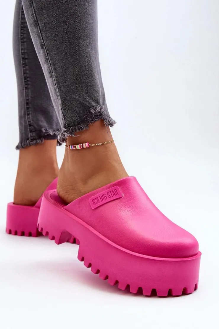 Damskie Big Star Shoes Damskie Klapki Na Masywnej Podeszwie Big Star NN274019 Fuksja