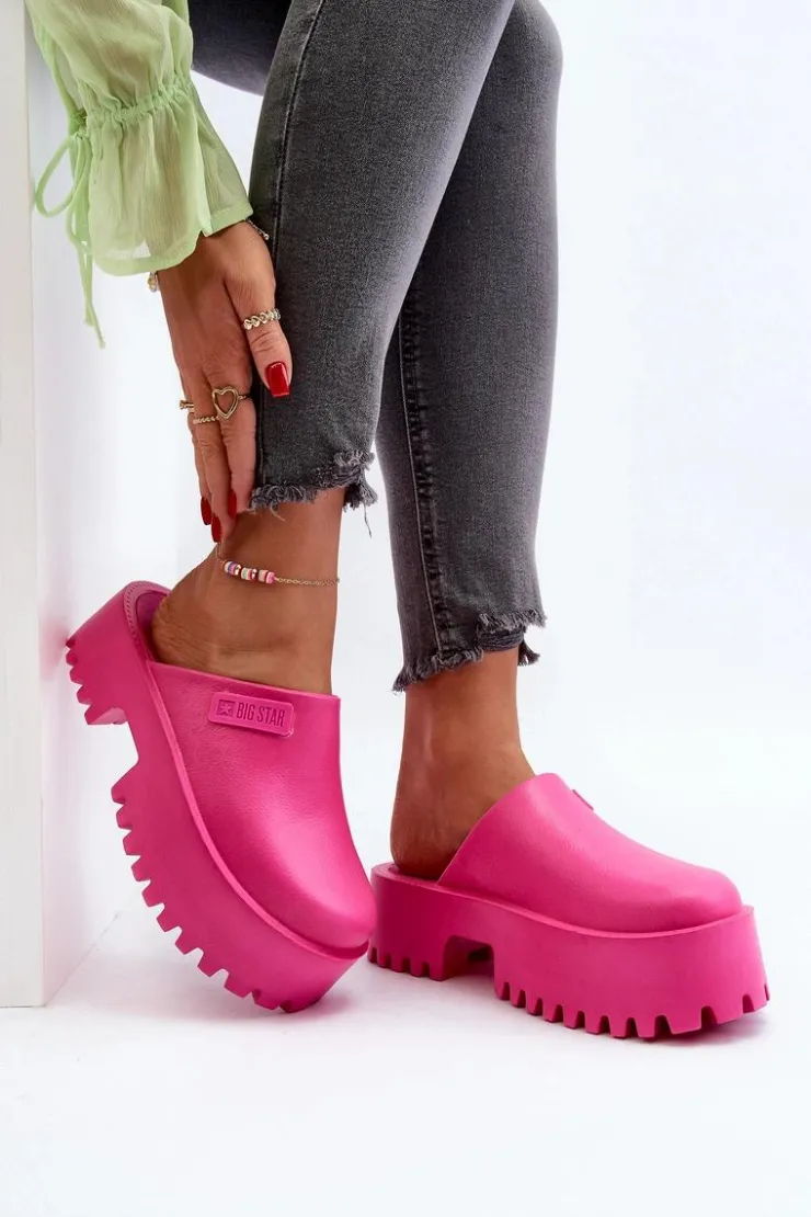 Damskie Big Star Shoes Damskie Klapki Na Masywnej Podeszwie Big Star NN274019 Fuksja