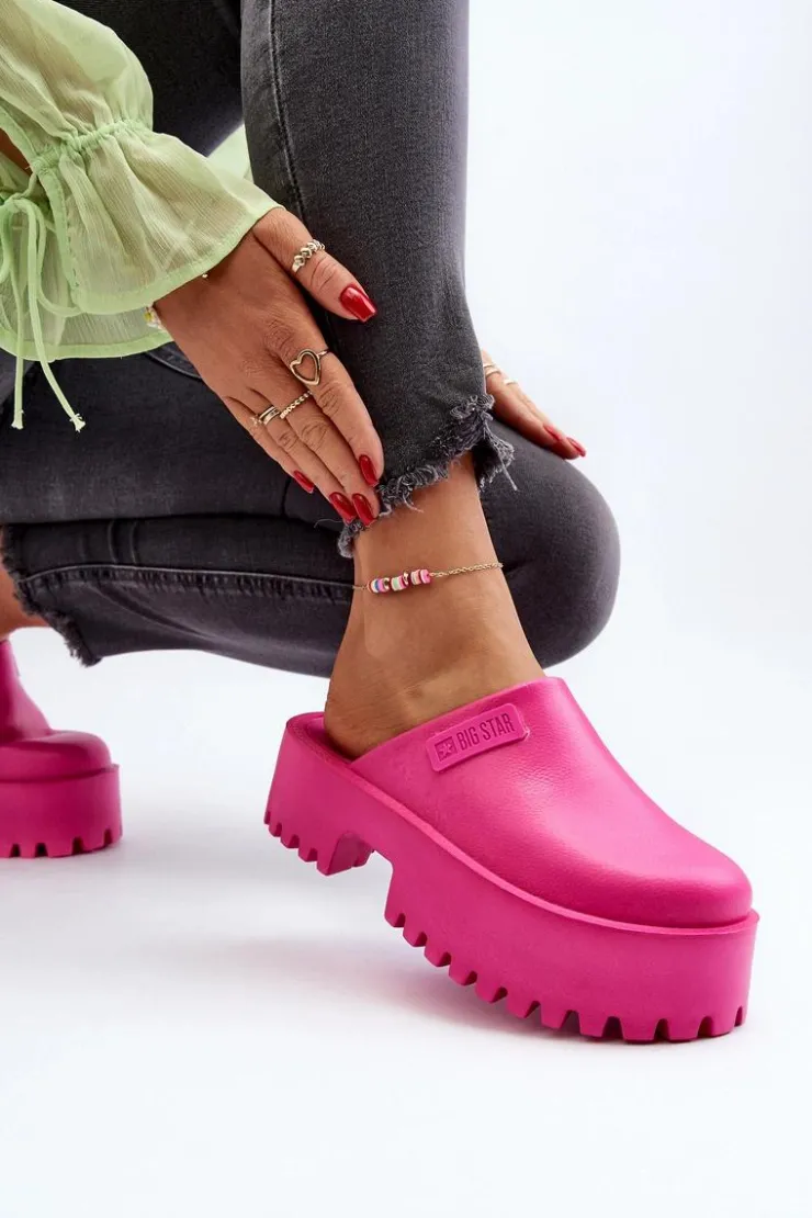 Damskie Big Star Shoes Damskie Klapki Na Masywnej Podeszwie Big Star NN274019 Fuksja