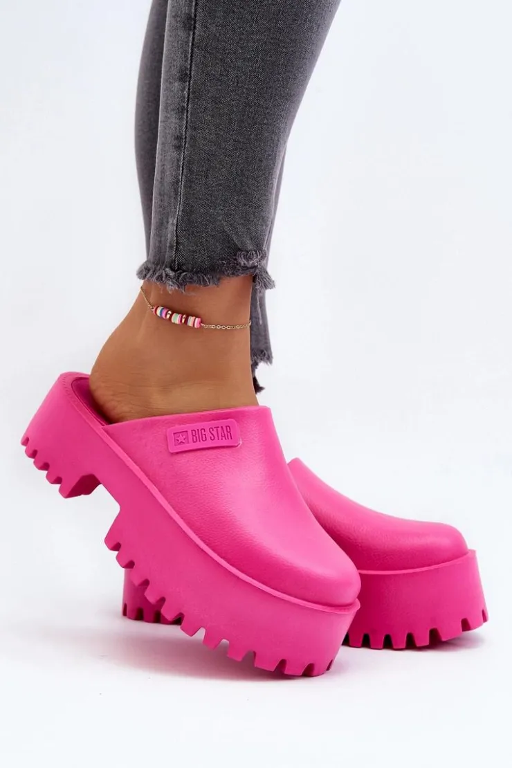 Damskie Big Star Shoes Damskie Klapki Na Masywnej Podeszwie Big Star NN274019 Fuksja