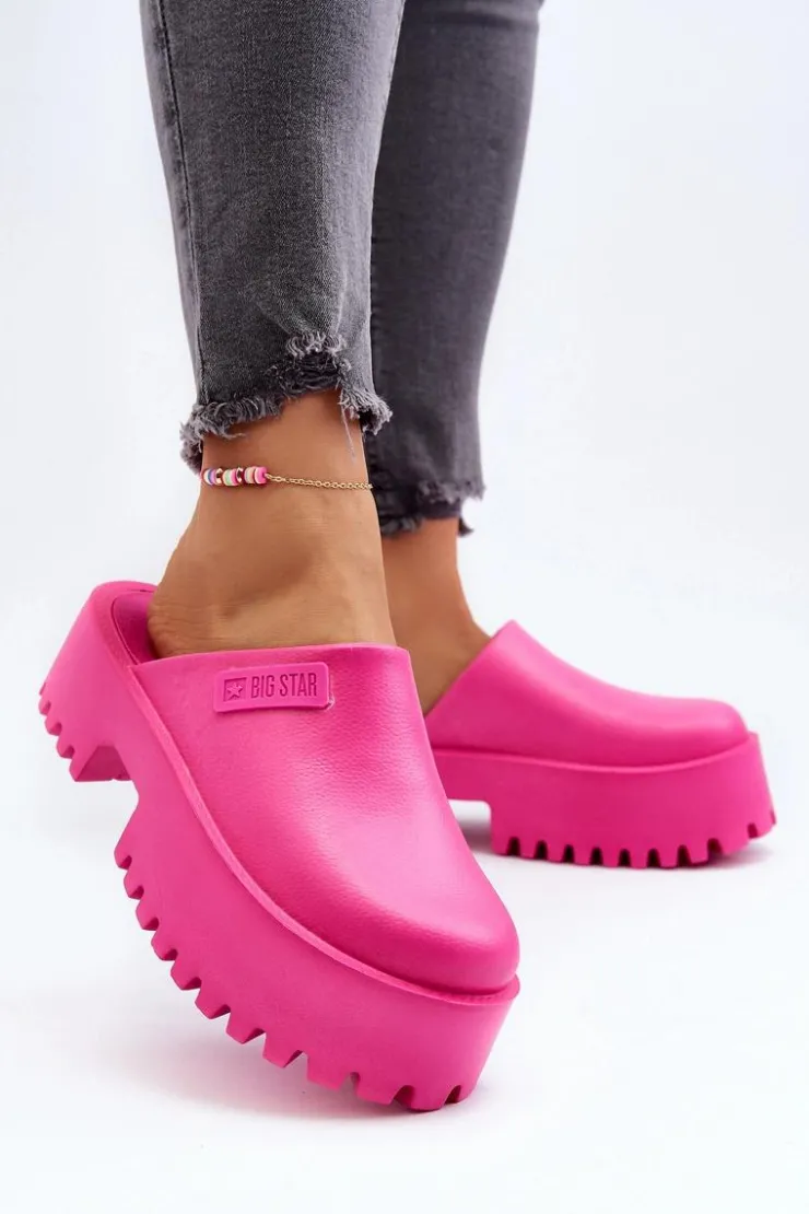 Damskie Big Star Shoes Damskie Klapki Na Masywnej Podeszwie Big Star NN274019 Fuksja