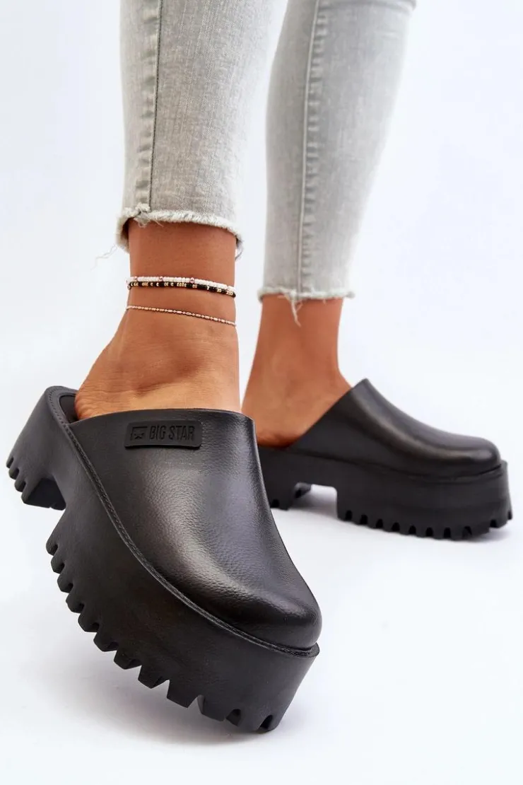 Big Star Shoes Klapki Damskie Big Star|Klapki Damskie Klasyczne*Damskie Klapki Na Masywnej Podeszwie Big Star NN274014 Czarne Czarny