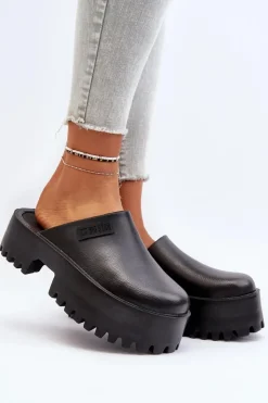 Big Star Shoes Klapki Damskie Big Star|Klapki Damskie Klasyczne*Damskie Klapki Na Masywnej Podeszwie Big Star NN274014 Czarne Czarny