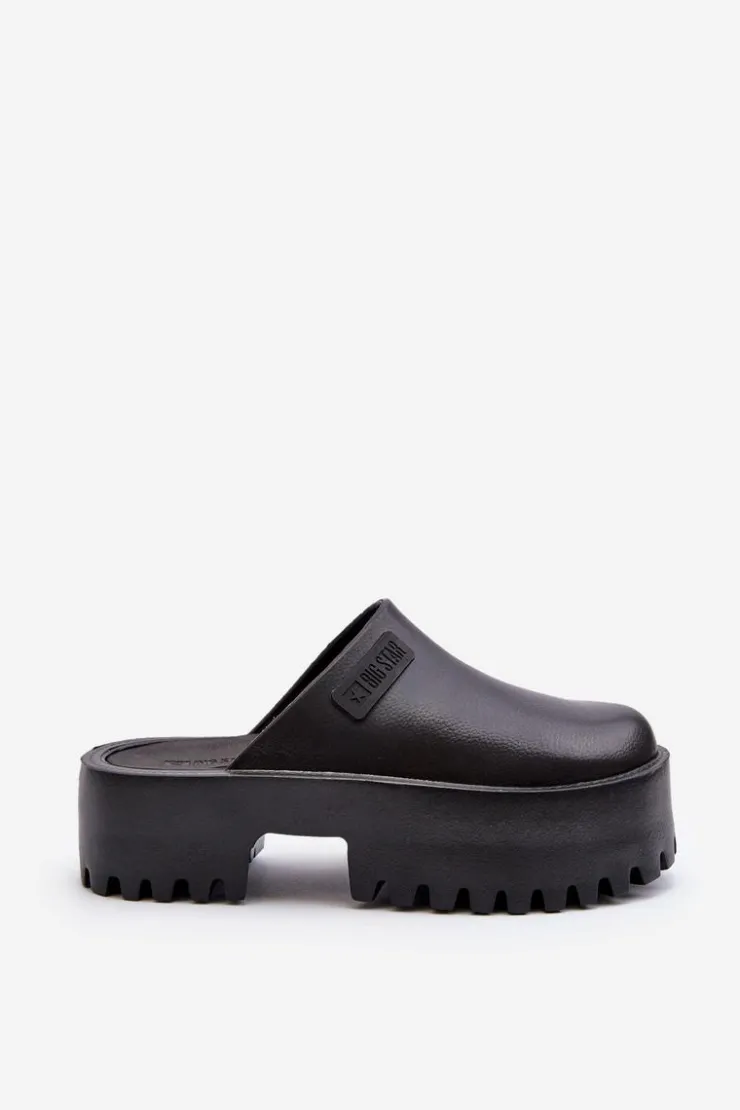 Big Star Shoes Klapki Damskie Big Star|Klapki Damskie Klasyczne*Damskie Klapki Na Masywnej Podeszwie Big Star NN274014 Czarne Czarny