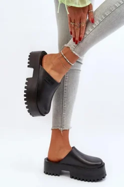 Big Star Shoes Klapki Damskie Big Star|Klapki Damskie Klasyczne*Damskie Klapki Na Masywnej Podeszwie Big Star NN274014 Czarne Czarny