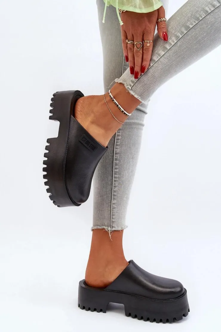 Big Star Shoes Klapki Damskie Big Star|Klapki Damskie Klasyczne*Damskie Klapki Na Masywnej Podeszwie Big Star NN274014 Czarne Czarny