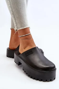 Big Star Shoes Klapki Damskie Big Star|Klapki Damskie Klasyczne*Damskie Klapki Na Masywnej Podeszwie Big Star NN274014 Czarne Czarny