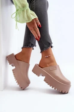 Big Star Shoes Damskie Klapki Na Masywnej Podeszwie Big Star NN274016 Beżowe Beżowy