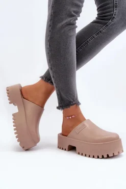 Big Star Shoes Damskie Klapki Na Masywnej Podeszwie Big Star NN274016 Beżowe Beżowy