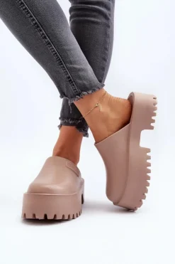 Big Star Shoes Damskie Klapki Na Masywnej Podeszwie Big Star NN274016 Beżowe Beżowy