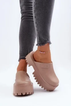 Big Star Shoes Damskie Klapki Na Masywnej Podeszwie Big Star NN274016 Beżowe Beżowy