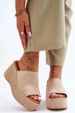 Clearance Boto Damskie Klapki Na Masywnej Platformie Beżowe Martina