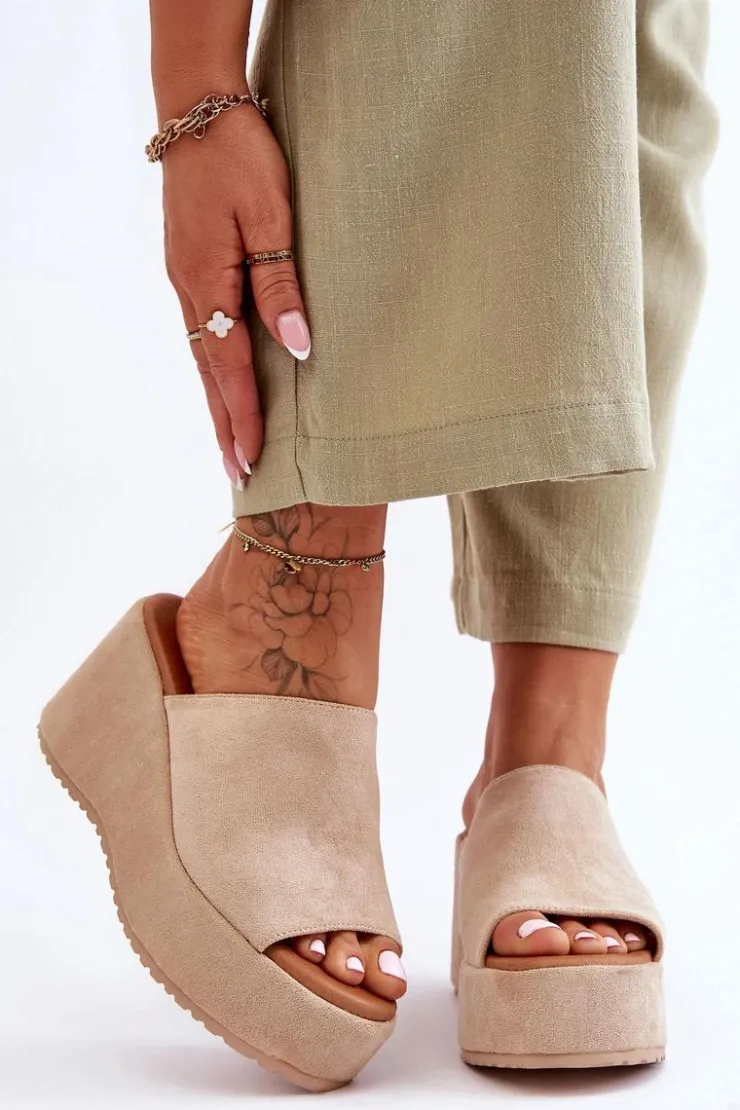 Clearance Boto Damskie Klapki Na Masywnej Platformie Beżowe Martina