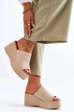 Clearance Boto Damskie Klapki Na Masywnej Platformie Beżowe Martina