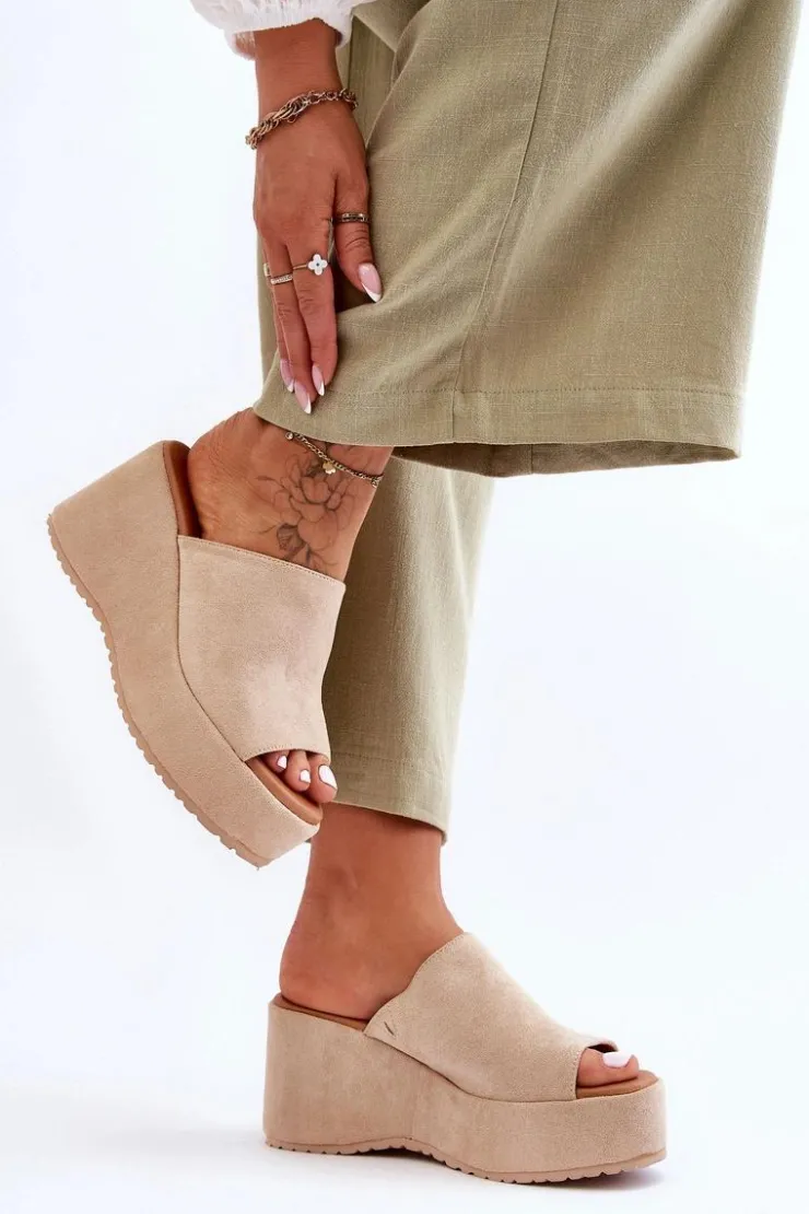 Clearance Boto Damskie Klapki Na Masywnej Platformie Beżowe Martina