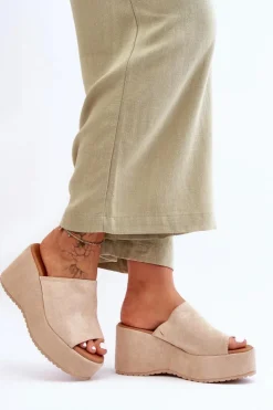 Clearance Boto Damskie Klapki Na Masywnej Platformie Beżowe Martina