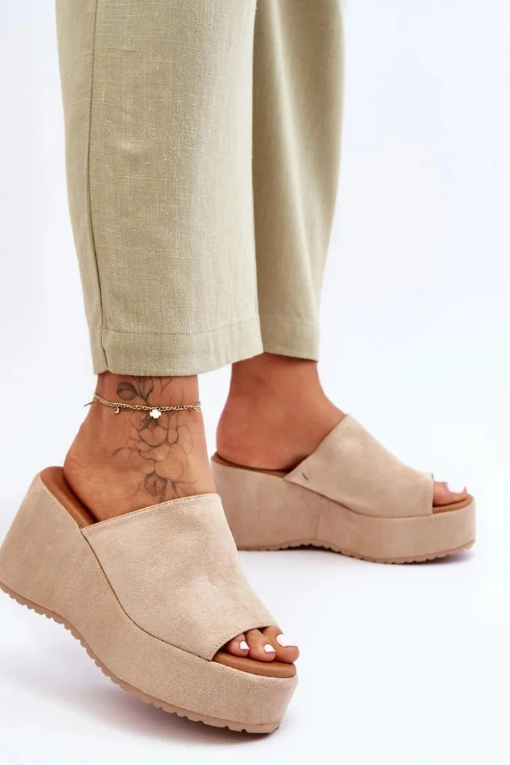 Clearance Boto Damskie Klapki Na Masywnej Platformie Beżowe Martina
