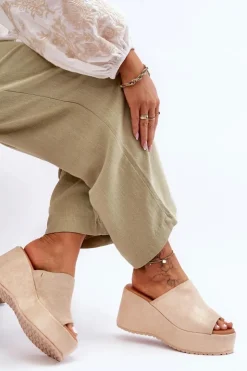 Clearance Boto Damskie Klapki Na Masywnej Platformie Beżowe Martina