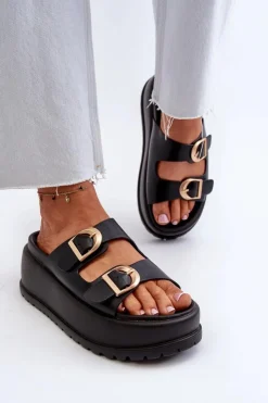 Best Boto Damskie Klapki Na Masywnej Platformie Czarne Mililena