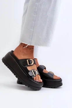 Best Boto Damskie Klapki Na Masywnej Platformie Czarne Mililena