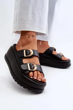 Best Boto Damskie Klapki Na Masywnej Platformie Czarne Mililena