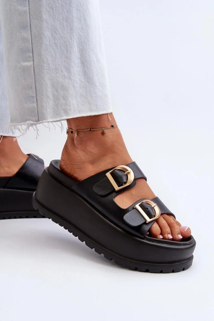 Best Boto Damskie Klapki Na Masywnej Platformie Czarne Mililena