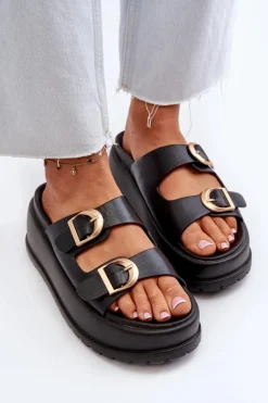 Best Boto Damskie Klapki Na Masywnej Platformie Czarne Mililena