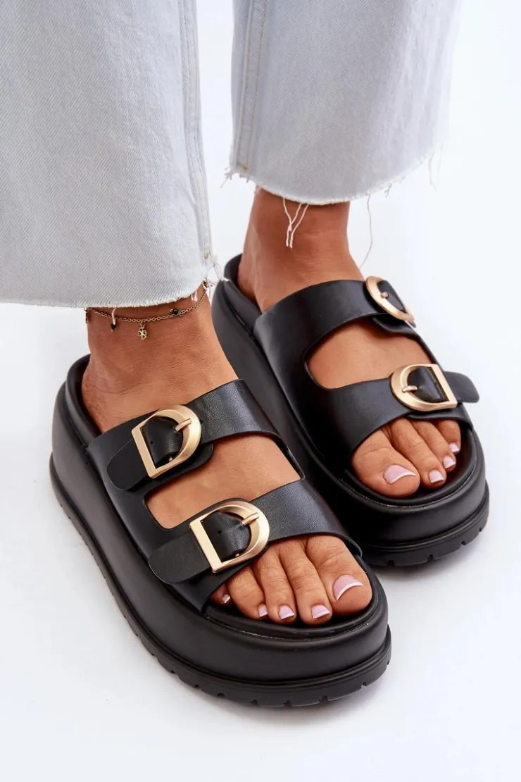 Best Boto Damskie Klapki Na Masywnej Platformie Czarne Mililena