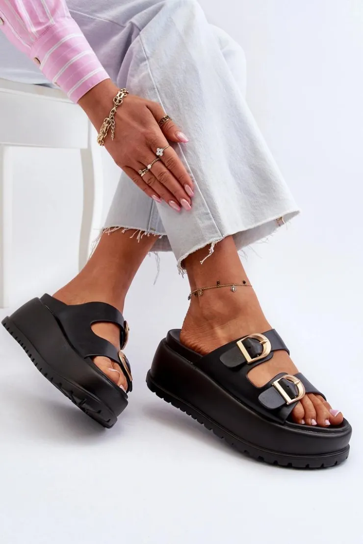 Best Boto Damskie Klapki Na Masywnej Platformie Czarne Mililena