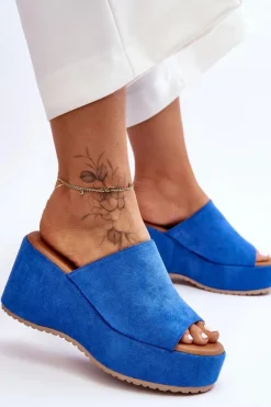 Boto Klapki Na Koturnie|Klapki Damskie Klasyczne*Damskie Klapki Na Masywnej Platformie Niebieskie Martina