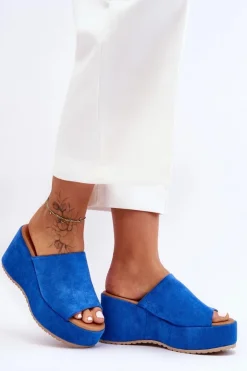 Boto Klapki Na Koturnie|Klapki Damskie Klasyczne*Damskie Klapki Na Masywnej Platformie Niebieskie Martina