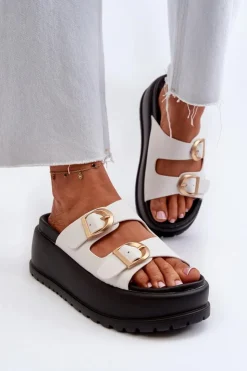 Damskie Boto Damskie Klapki Na Masywnej Platformie Białe Mililena