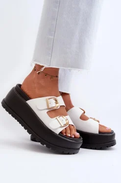 Damskie Boto Damskie Klapki Na Masywnej Platformie Białe Mililena