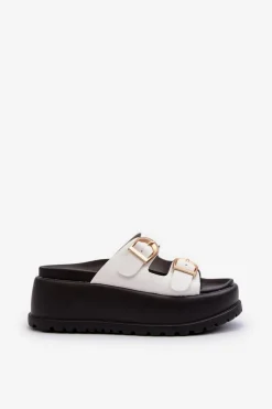 Damskie Boto Damskie Klapki Na Masywnej Platformie Białe Mililena