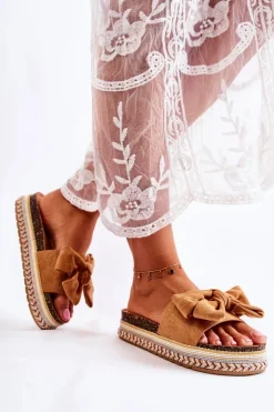 Boto Klapki Na Platformie|Klapki Damskie Klasyczne*Damskie Klapki Na Masywnej Platformie Z Kokardą Camel Macardi