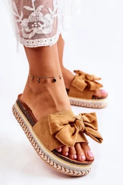 Boto Klapki Na Platformie|Klapki Damskie Klasyczne*Damskie Klapki Na Masywnej Platformie Z Kokardą Camel Macardi