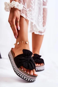 Hot Boto Damskie Klapki Na Masywnej Platformie Czarne Terisa