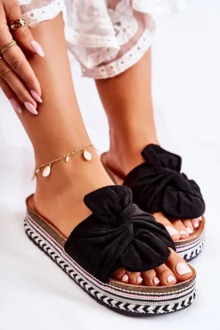 Hot Boto Damskie Klapki Na Masywnej Platformie Czarne Terisa