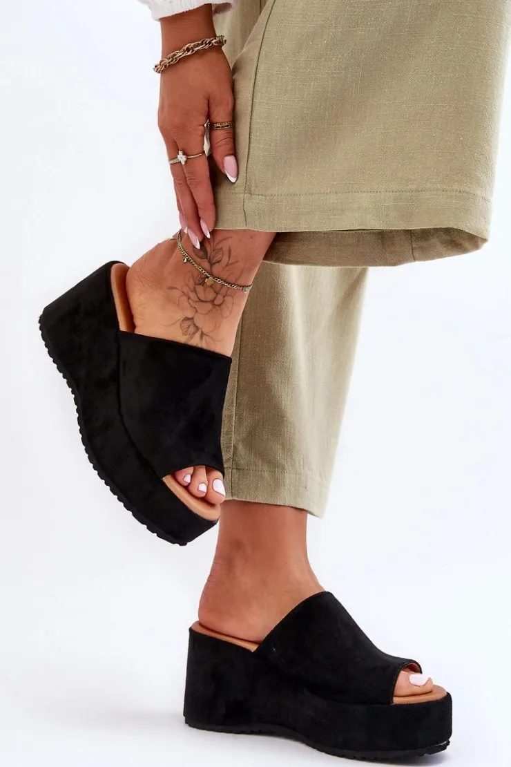 Damskie Boto Damskie Klapki Na Masywnej Platformie Czarne Martina