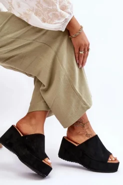 Damskie Boto Damskie Klapki Na Masywnej Platformie Czarne Martina