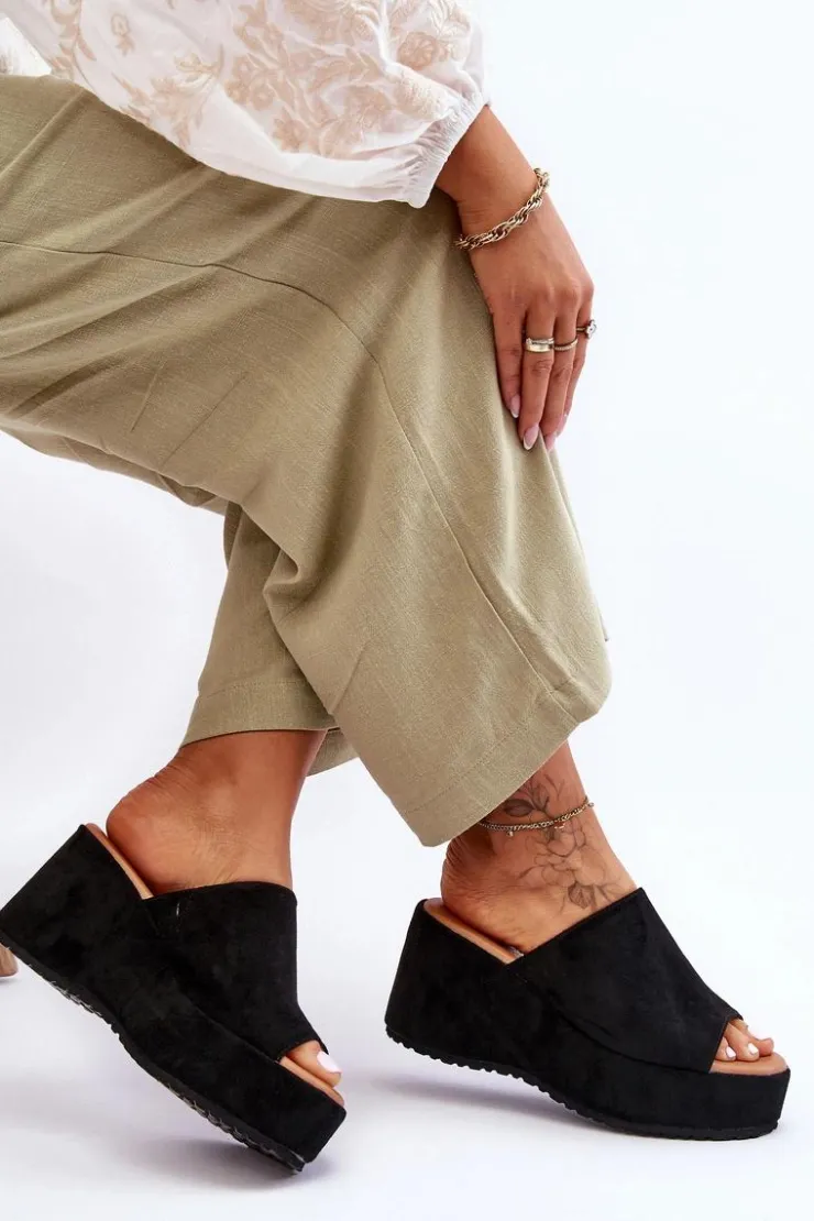 Damskie Boto Damskie Klapki Na Masywnej Platformie Czarne Martina