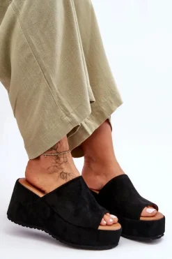 Damskie Boto Damskie Klapki Na Masywnej Platformie Czarne Martina