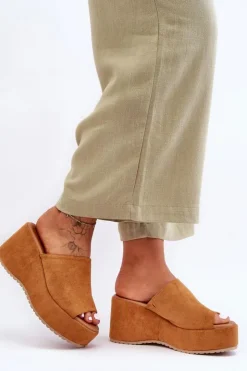 Boto Klapki Na Koturnie|Klapki Na Platformie*Damskie Klapki Na Masywnej Platformie Camel Martina