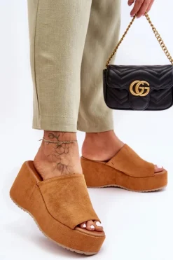 Boto Klapki Na Koturnie|Klapki Na Platformie*Damskie Klapki Na Masywnej Platformie Camel Martina